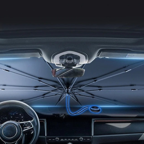 Sluneční clona do auta typu deštník – Ochrana UV a snížení tepla