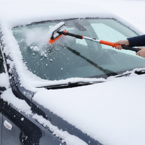 Snehová kefa a škrabka na auto — nastaviteľná a odnímateľná rukoväť