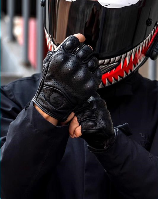 Guantes de Moto de Dedos Cortos de Cuero PU – Estilo Biker Retro y Transpirables de Verano