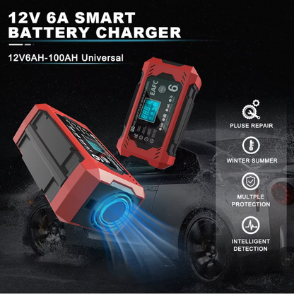 Intelligent Bilbatterioplader 12V/24V - LCD-display & Automatisk Beskyttelse 