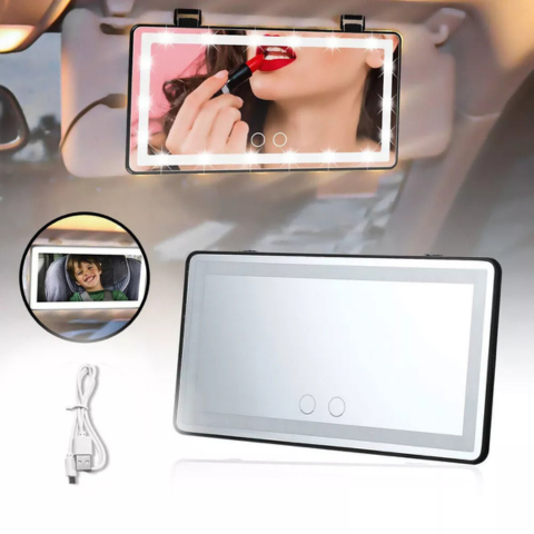 Espejo LED De Parasol Para Coche – Iluminación Ajustable Y Recargable 
